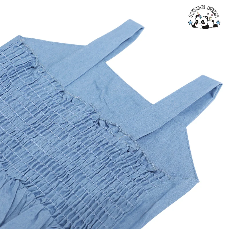 LEZONKIDS - Factory Direct Price Custom Blue Denim 2pcs Casual Button Girls Clothing Sets 6-7 Years for Summer